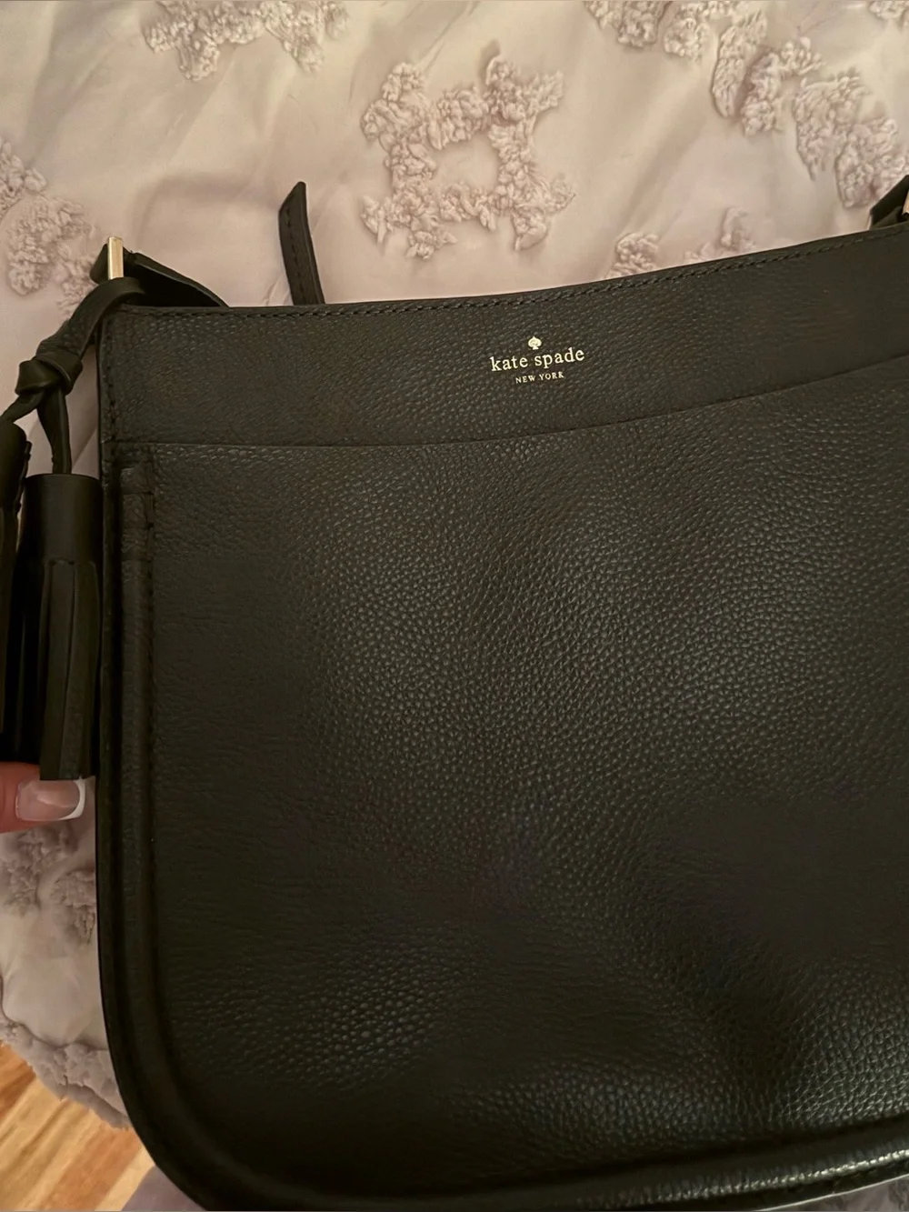 kate spade Black Pebbled Leather Crossbody Bag with Gold Hardware